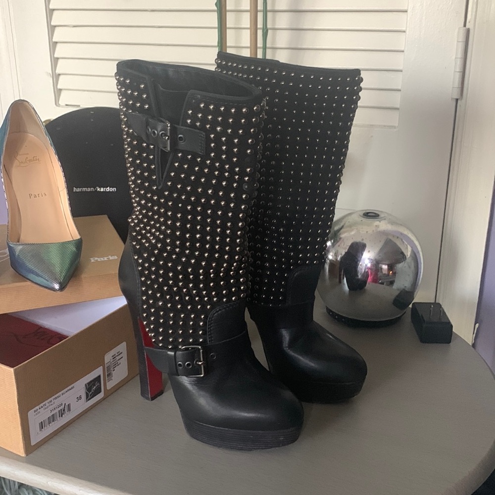 Black Christian Louboutin boots with studs size 39